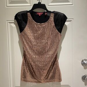 Ted Baker London Sequin Top Size 1 (XS) Rose Gold Black Sparkle Shoulder Pads